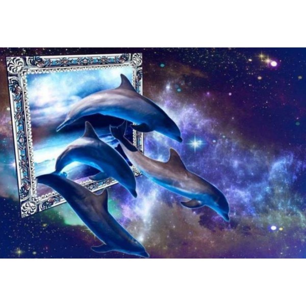 5D Kit Broderie Diamants/Diamond Painting Fantaisie De Rêve De Dauphins Dans L'Univers