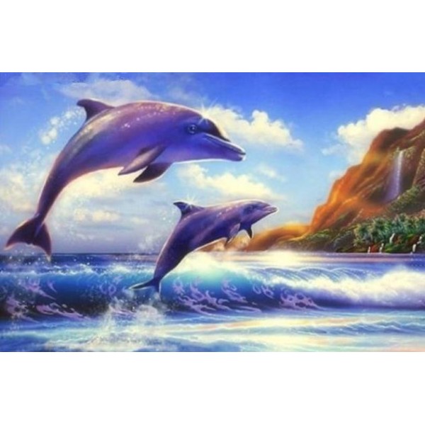 5D Kit Broderie Diamants/Diamond Painting Fantaisie De Rêve De Dauphins Et Montagne