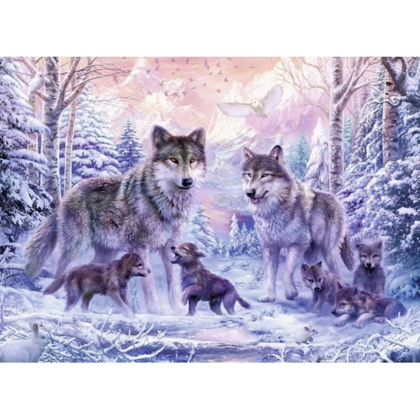 5D Kit Broderie Diamants/Diamond Painting Famille De Loups En Hiver