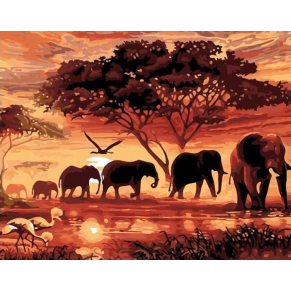 5D Kit Broderie Diamants/Diamond Painting Éléphants Nouvellement Arrivée