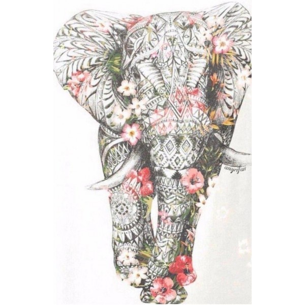 5D Kit Broderie Diamants/Diamond Painting Éléphant Et Fleurs