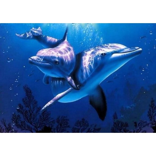 5D Kit Broderie Diamants/Diamond Painting Deux Dauphins Pour Débutants