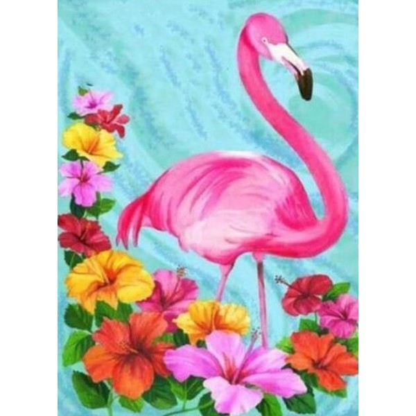 5D Kit Broderie Diamants/Diamond Painting Flamant Rose Et Fleurs