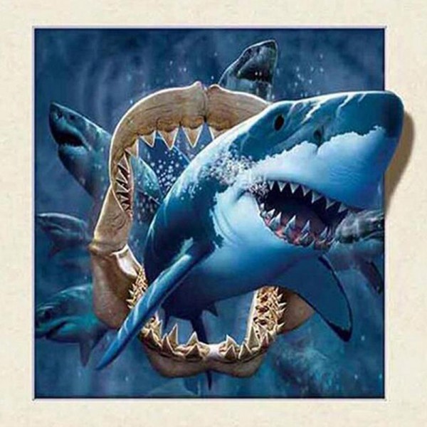 5D Kit Broderie Diamants/Diamond Painting Dessin Animé Requin